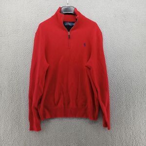 Vtg Polo Ralph‎ Lauren Sweater Mens Medium Red 1/4 Zip Pullover Merino Cashmere